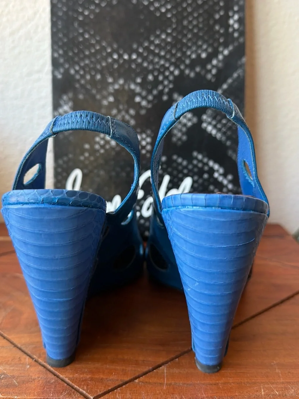Sam Edelman Blue Cutout Peep-Toe Slingback Wedges